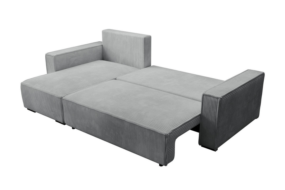 ECKSOFA CUDDY L, Eckcouch in L-Form mit Schlaffunktion und Bettkasten, Farbe: Grau, Cordstoff, Ottomane Links - Grau, Textil (240/140cm) - Storez24