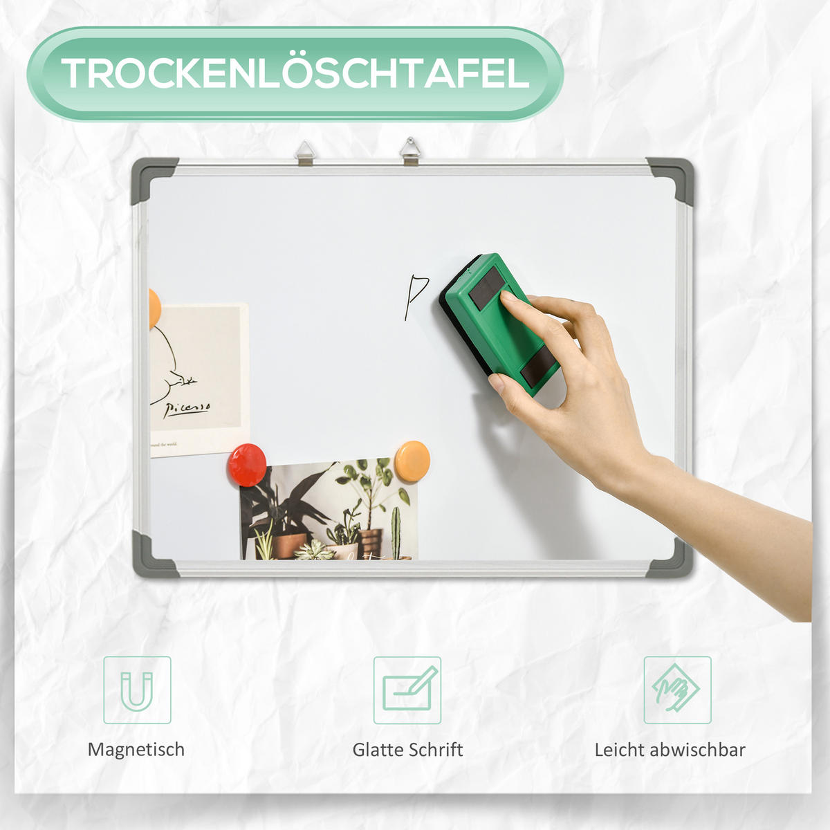 MAGNETTAFEL mit 4 Markern, leicht abwischbar, 60 x 1,8 x 45 cm - Weiß, Kunststoff (1.8/45/60cm) - HOMCOM