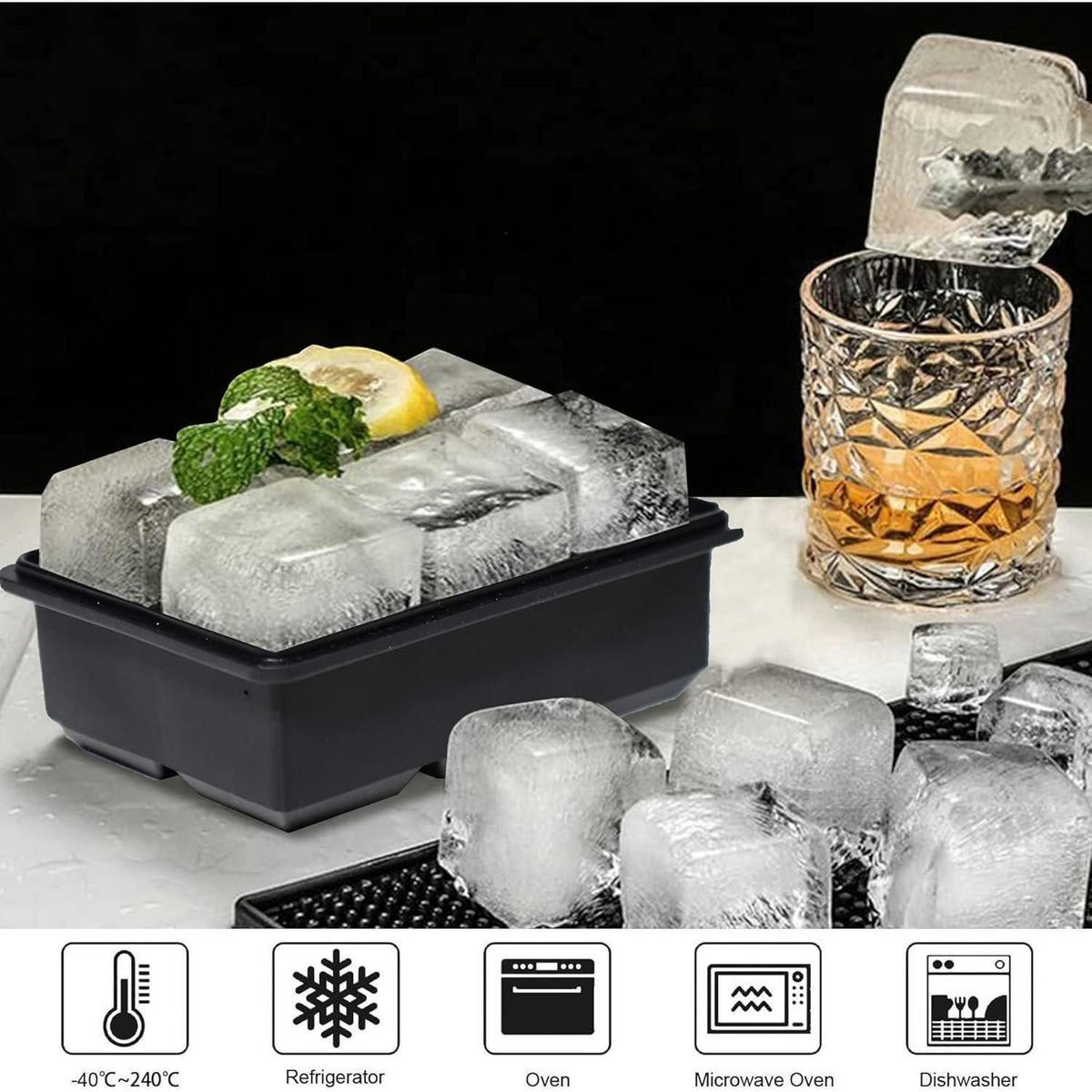 EISWÜRFELFORM 3-teiliges Set Silikon Schwarz 18-Fach - Schwarz, Kunststoff (12/5.8/17cm)