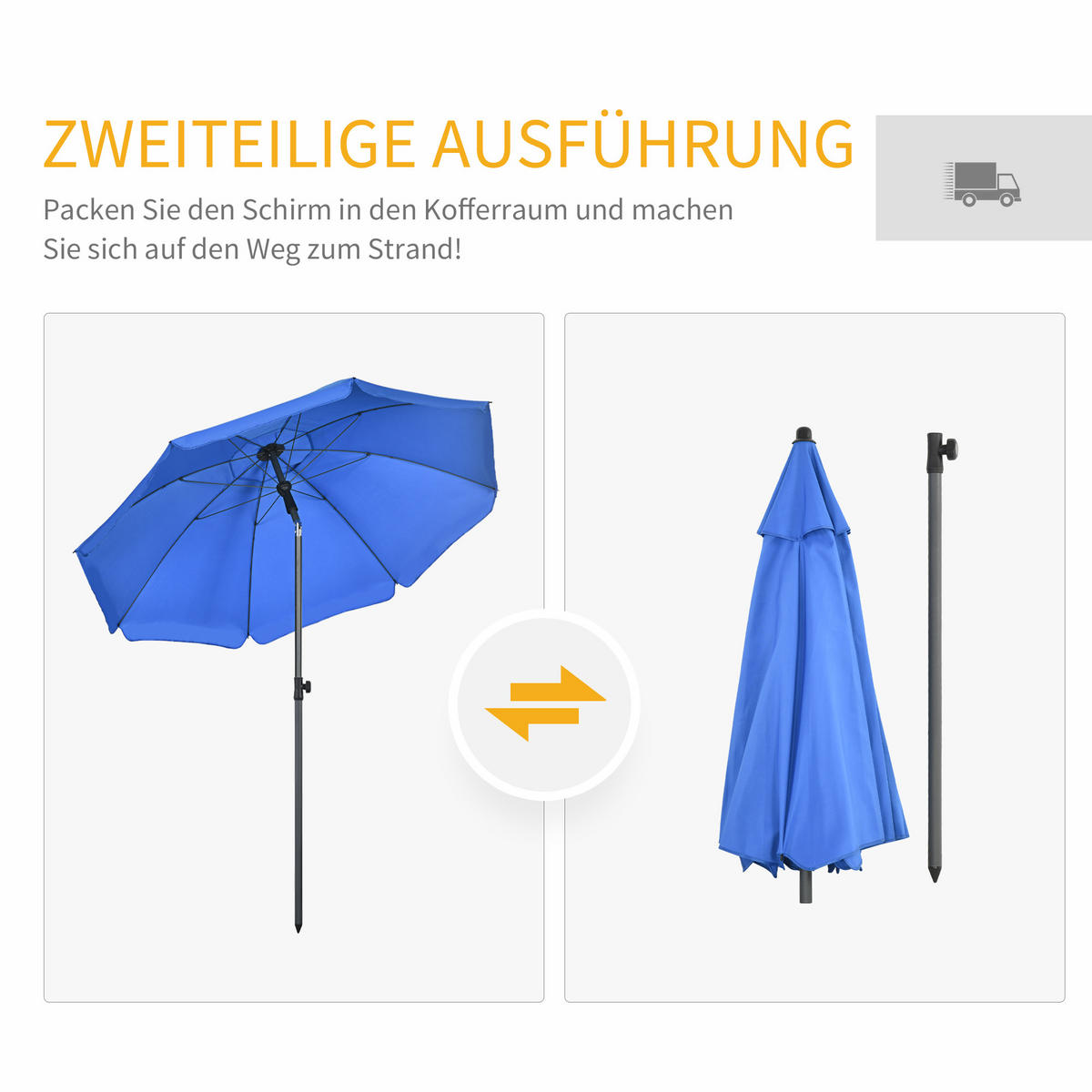 SONNENSCHIRM, Polyester, Stahl, Blau - Blau, Metall (180/180cm) - Outsunny