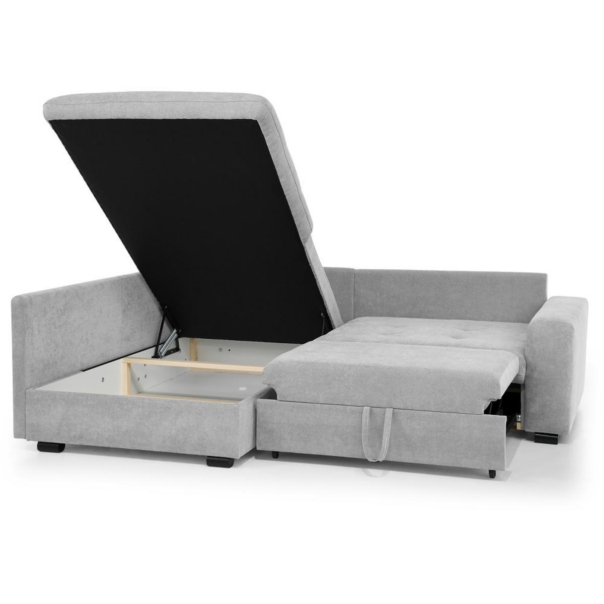 ECKSCHLAFSOFA Ramo mit Bettkasten, Topper gratis, Hellgrau, links - Hellgrau/Schwarz, Textil (229/190cm) - Beautysofa