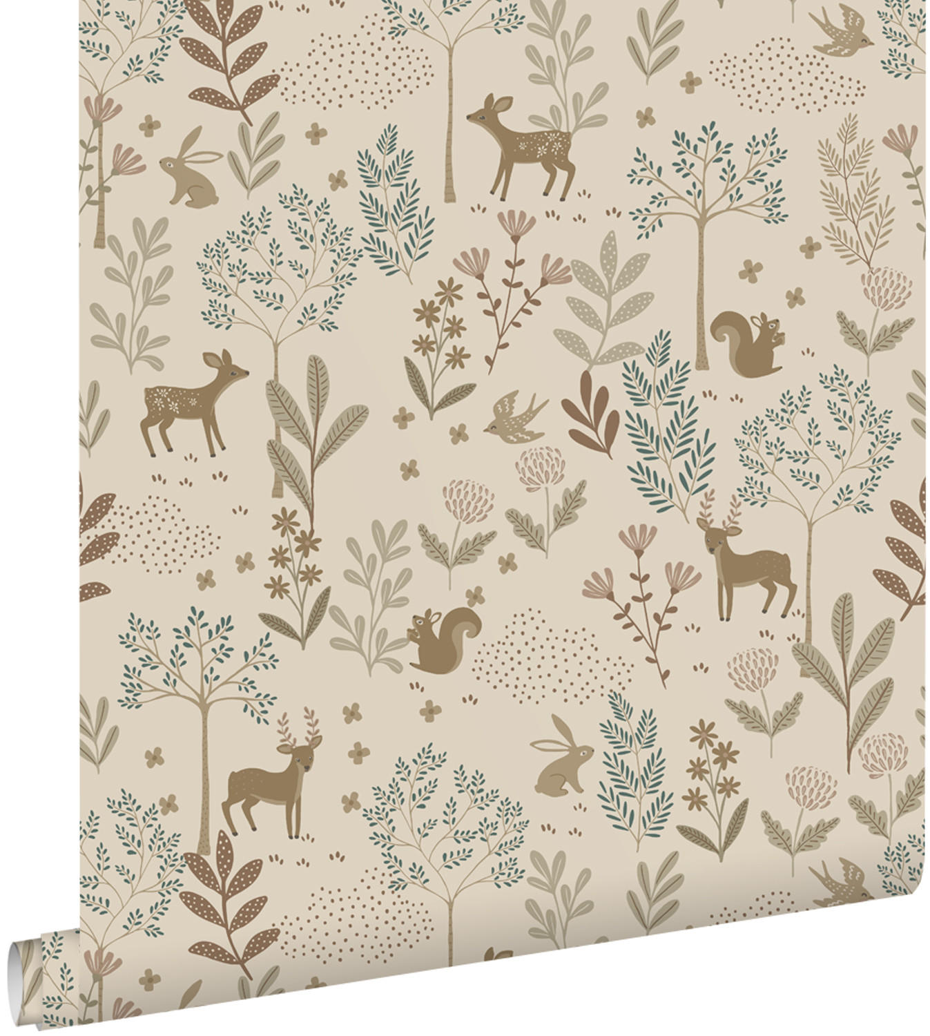 TAPETE Wald mit Waldtieren 53 cm x 10.05 m - Beige, Papier (53/0.1cm) - ESTAhome