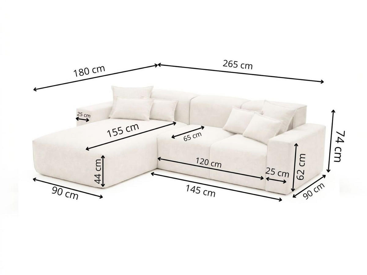 ECKSOFA Leni Beige Rechts - Beige, Holz/Textil (180/265cm) - Graingold