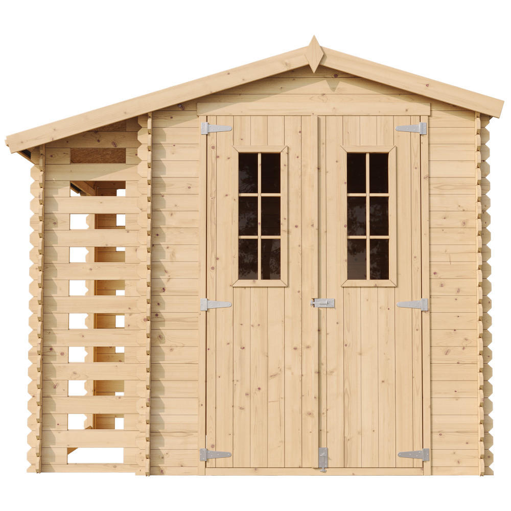GARTENHAUS HOLZ Mit Brennholzschuppen M386C - B272xL206xH218 cm/ 3,53 + 0,97 m2 - Beige, Holz (272/218/206cm) - Timbela