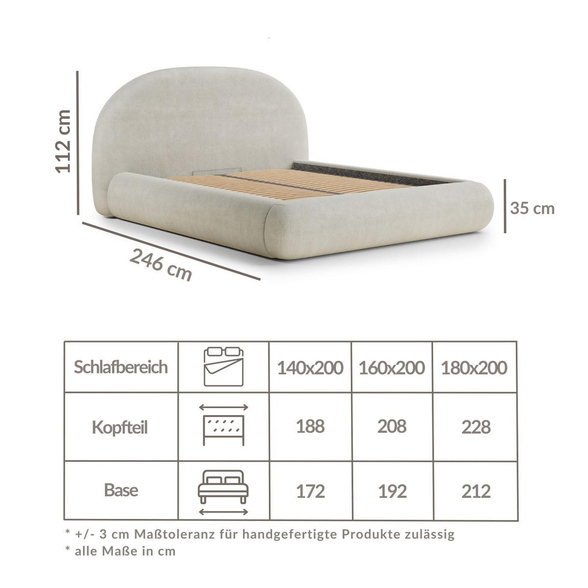 POLSTERBETT Maumere Taupe 160/200 cm im Chenille-Stoff - Taupe/Schwarz, Holz/Holzwerkstoff (160/200cm) - Maison de Reve