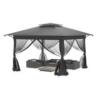 GARTENPAVILLON 400 x 400 cm Anthrazit Höhenverstellbar mit Moskitonetz - Anthrazit, Metall (300/285/400cm)