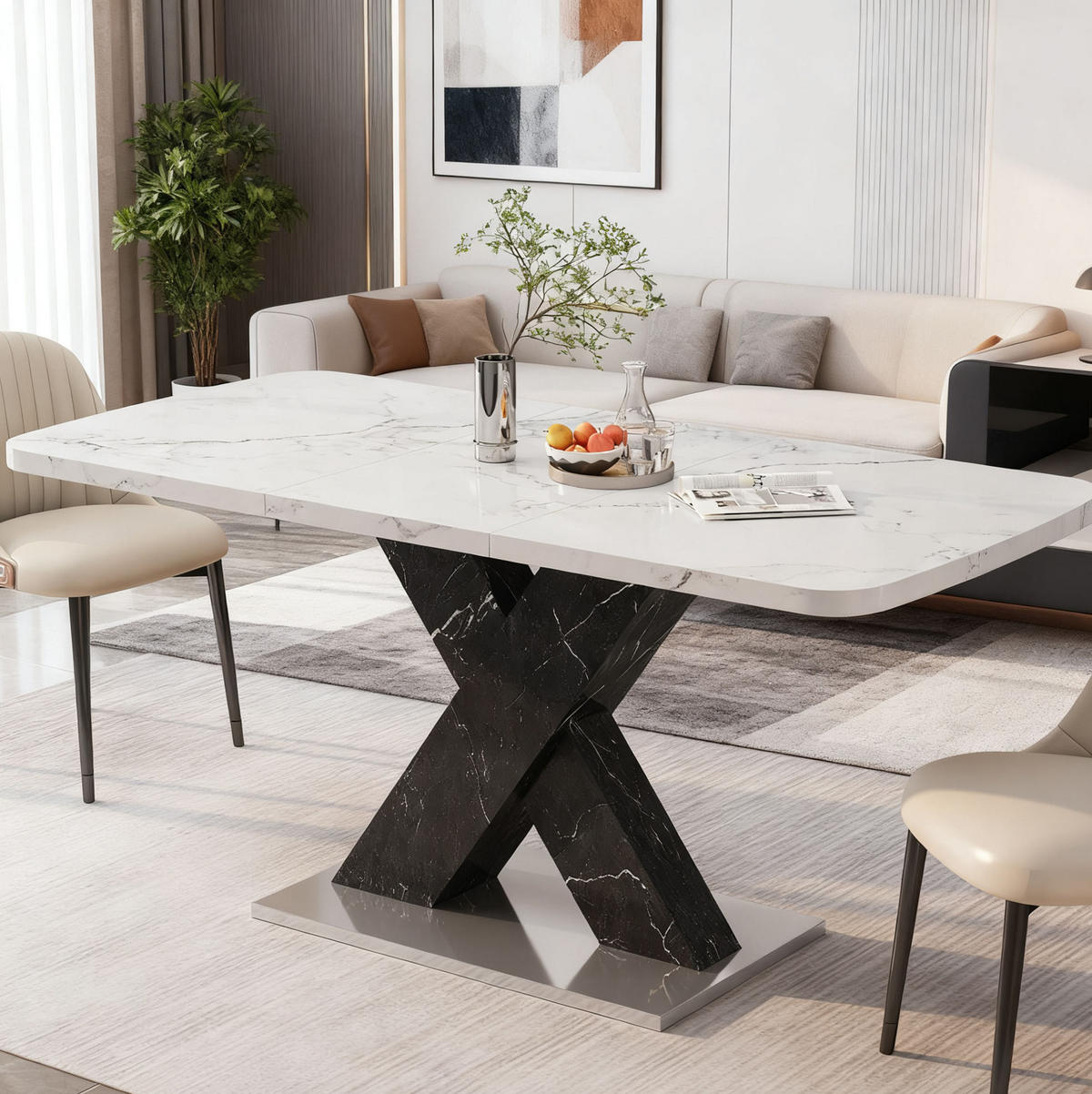 ESSTISCH ausziehbar 120-160 x 80 cm MDF Weiß/Schwarz - Weiß, Wellpappe (160/80/76.5cm) - Meubliv