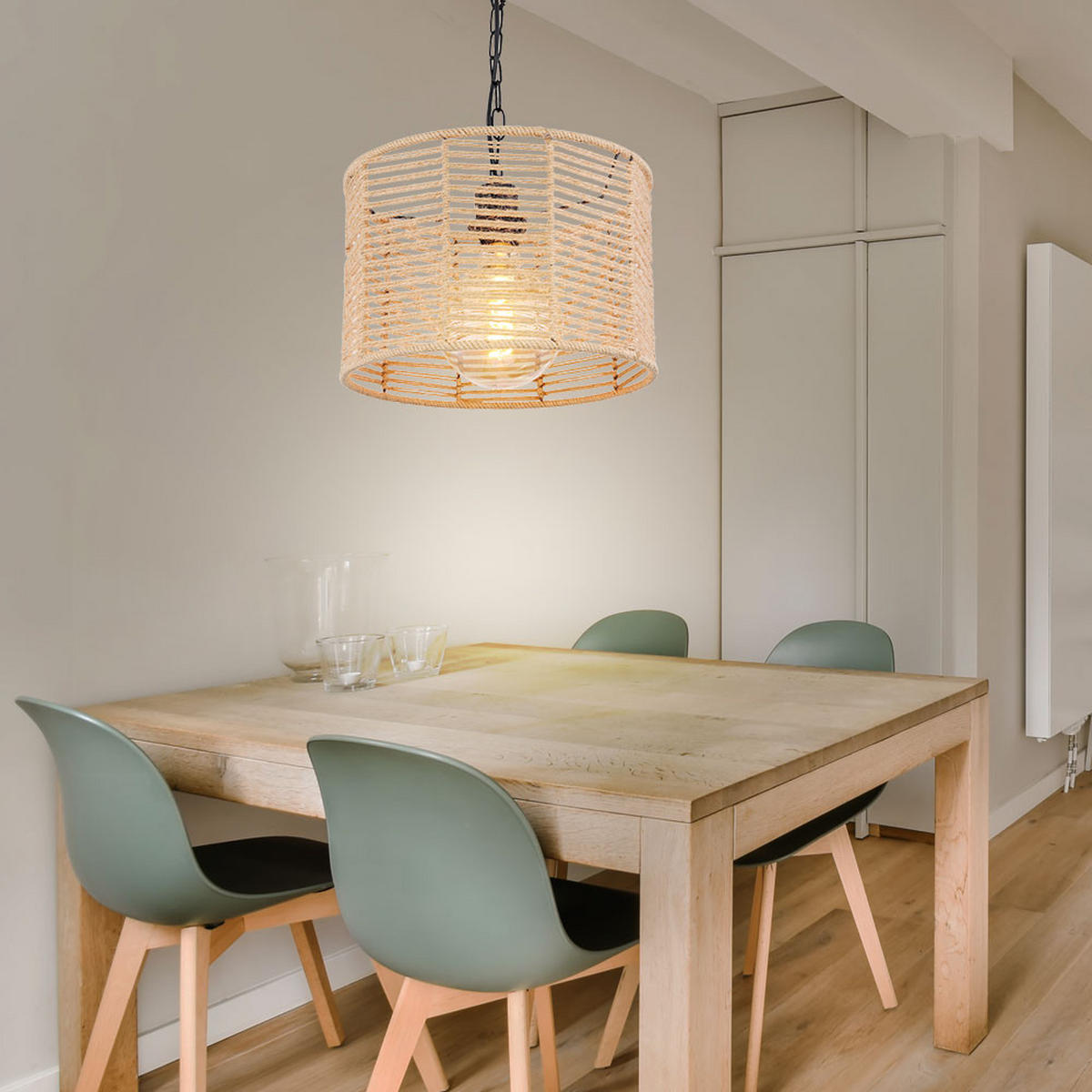 HÄNGELEUCHTE Gitterstabe Schwarz Natur Braun - Schwarz, Metall (31/31/120cm) - Globo Lighting