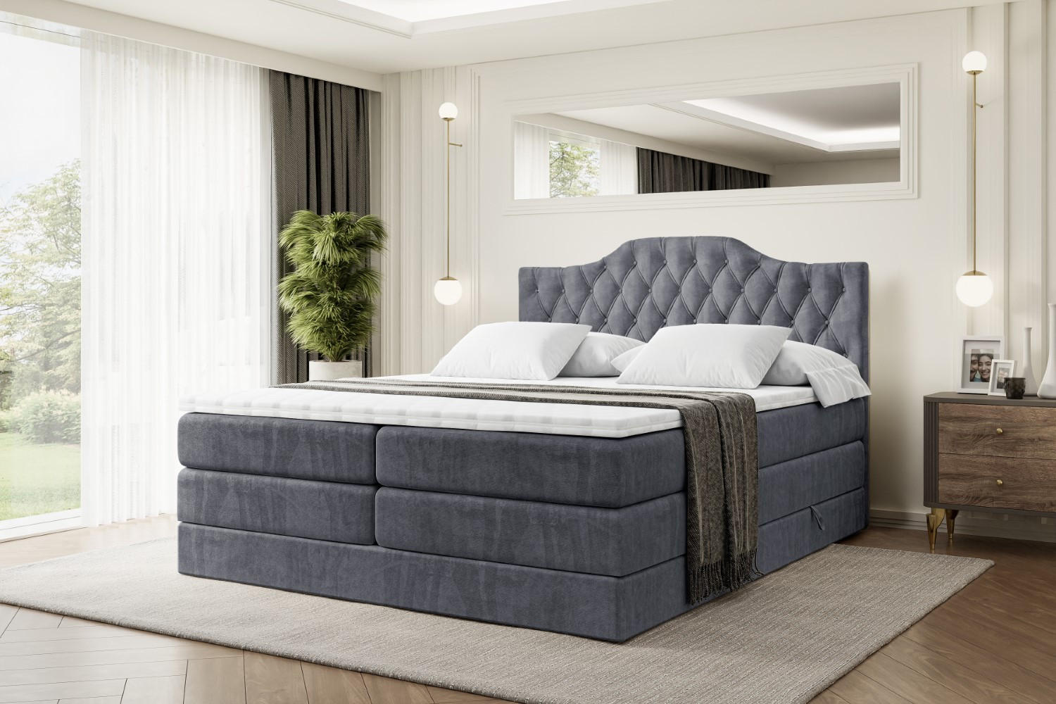 BOXSPRINGBETT VILA-1 KING - 120x200 - H3/H4 - Dunkelgrau - Dunkelgrau, Holzwerkstoff (120/200cm) - ALTDECOR