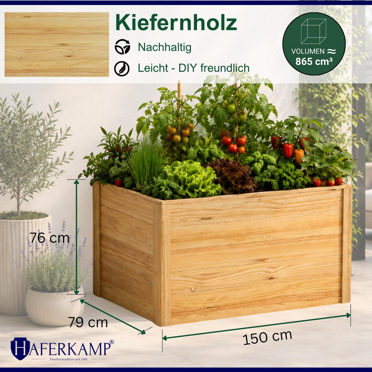 HOCHBEET HARZ aus Holz mit Schutzfolie 76x150x79 cm Außenbereich Natur Holz - Naturfarben, Holz (150/76/79cm)