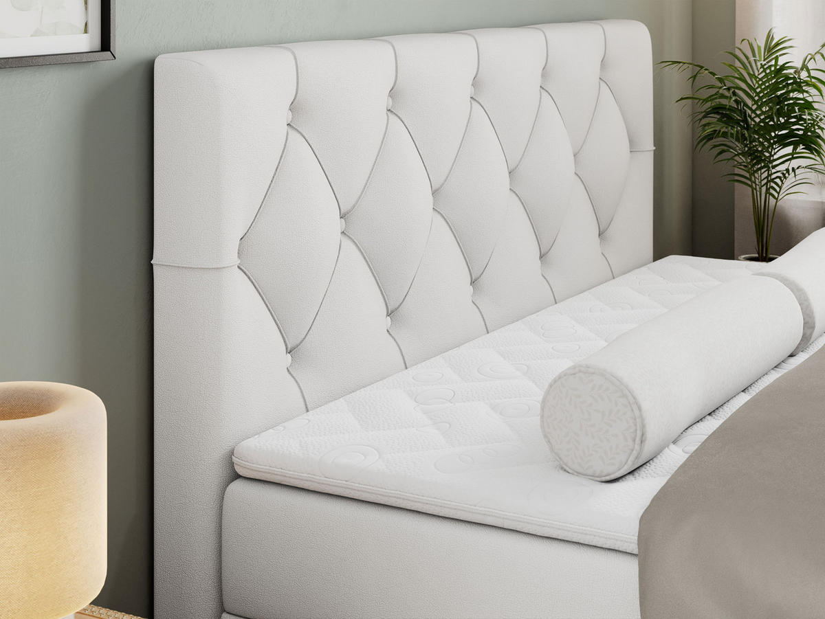 BOXBETT ALDA 140/200 Weiß Kunstleder - H3 - Weiß, Holz/Textil (140/200cm) - MKS