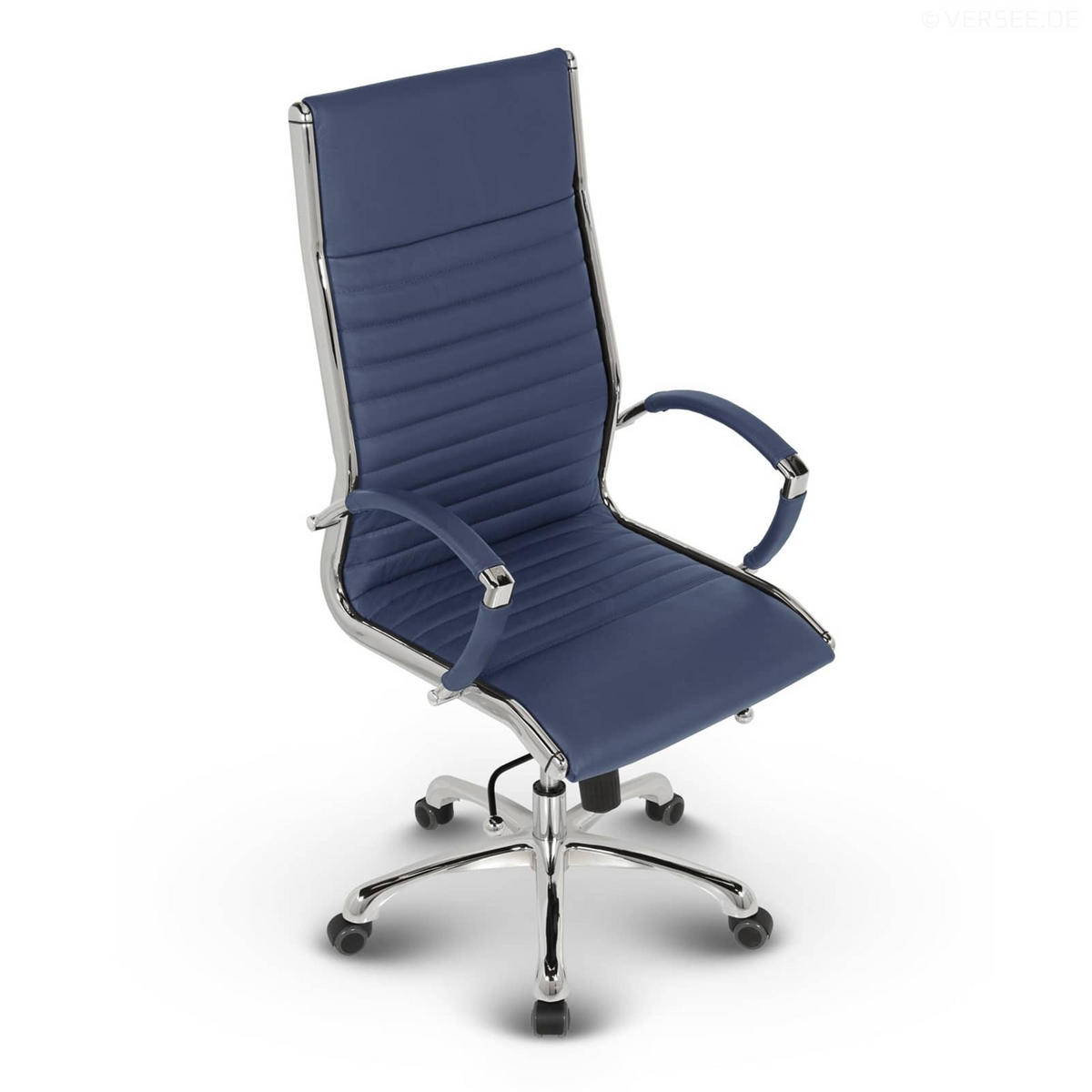 BÜROSTUHL Montreal Echtleder Blau – ergonomisch, 150 kg belastbar, Sitzhöhe 52-64cm - Blau, Leder/Metall (60/121/60cm) - Versee