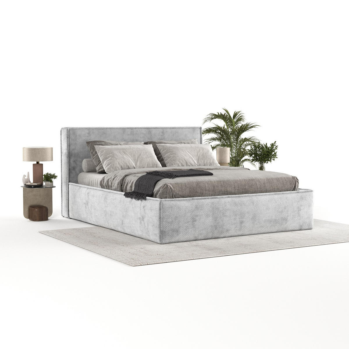 POLSTERBETT Sato mit Stauraum 120/200 cm Hellgrau im Bonita Stoff - Hellgrau/Schwarz, Holz/Holzwerkstoff (120/200cm) - AltaBeds