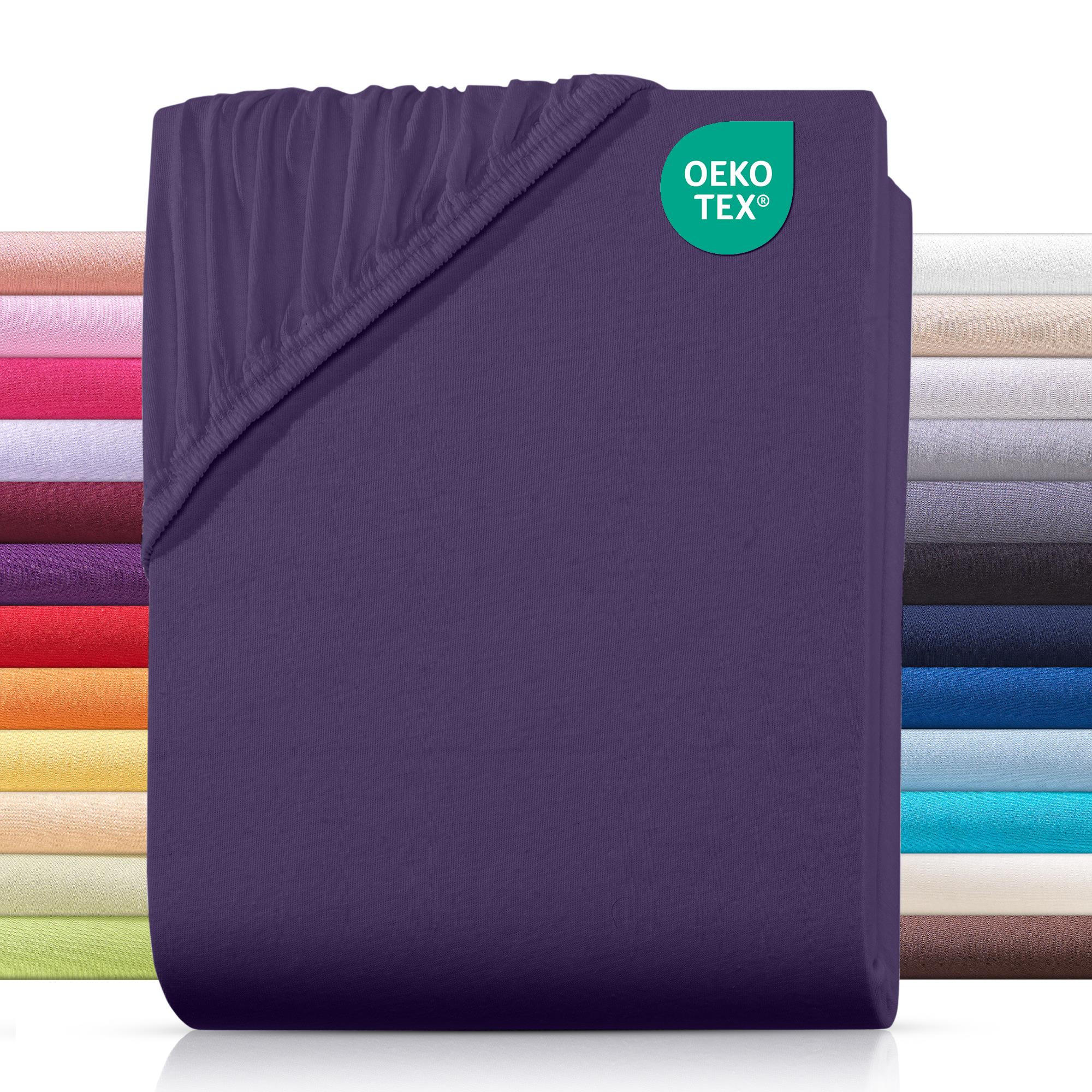 JERSEY-SPANNBETTLAKEN 160x200 cm aus 100% Baumwolle, Bettlaken Aubergine Uni - Lila, Textil (160/200cm) - Carpe Sonno