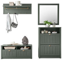 GARDEROBENKOMBINATION grün, Landhausstil, Garderobe Set 4-teilig 212 x 198 cm - Dunkelgrün/Goldfarben, Holzwerkstoff/Kunststoff (213/198/43cm) - Furn.Design