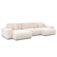 WOHNLANDSCHAFT Mollis Hellbeige Plüschcord mit Schlaffunktion - Beige/Schwarz, Holz/Kunststoff (350/77/168cm) - S-Style Möbel