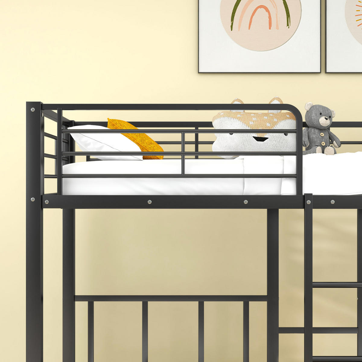 ETAGENBETT 90/200 cm in Schwarz aus Metall mit Tisch und Leiter - Schwarz, Metall (90/200cm) - Flora Grace