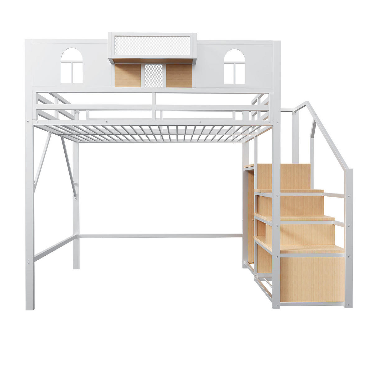 HOCHBETT 140/200 cm Weiß aus Metall mit Stauraumleiter und Ablage - Weiß, Metall (140/200cm) - Flora Grace