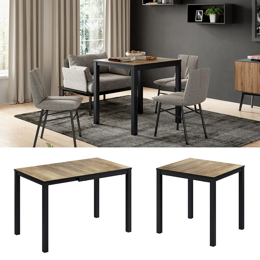 ESSTISCH Granny Eiche rustikal/Anthrazit 120 x 70 cm ausziehbar - Alteiche/Anthrazit, Holzwerkstoff (70/120/76cm) - Vicco