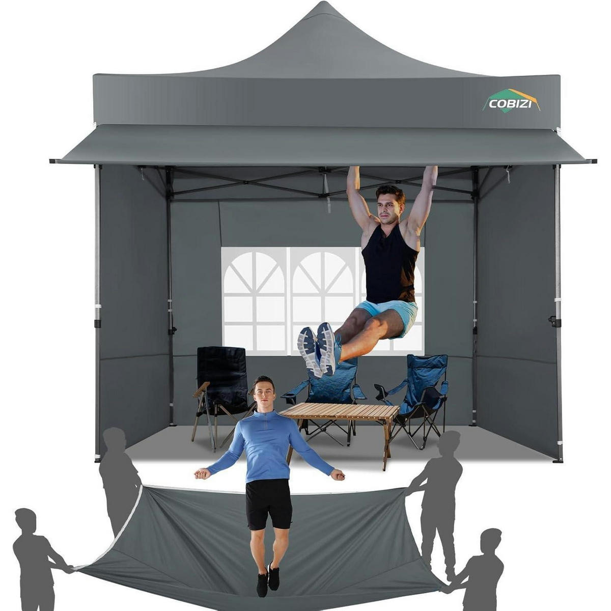 PAVILLON 3 x 3 m Grau wasserdicht mit Seitenwänden Hardtop - Grau, Textil (260/300/300cm)
