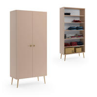 SCHRANK Macchiato Boho Tiefe Holzbeine 5 Regale - Beige, Holzwerkstoff (87/212/41cm) - Sepro Meble