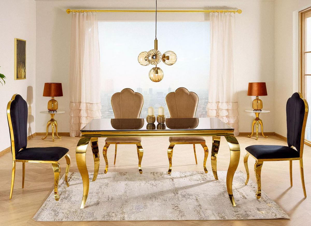 ESSTISCH Prince Schwarzglas / Gold 150 / 90 / 75cm - Goldfarben/Schwarz, Glas/Holz (90/150/75cm) - Feldmann-Wohnen