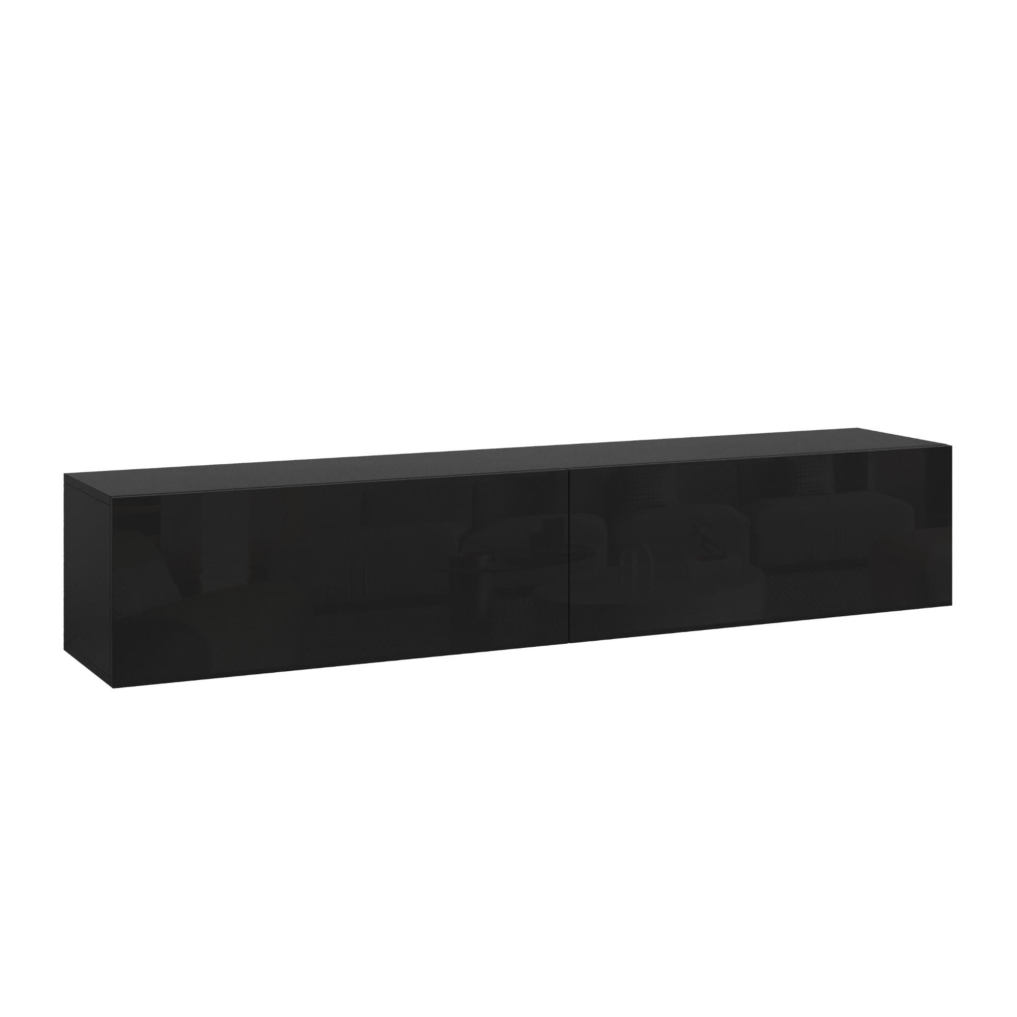 HÄNGELOWBOARD Evaton - Schwarz Hochglanz, Holzwerkstoff (160/30/31.5cm) - [en.casa]