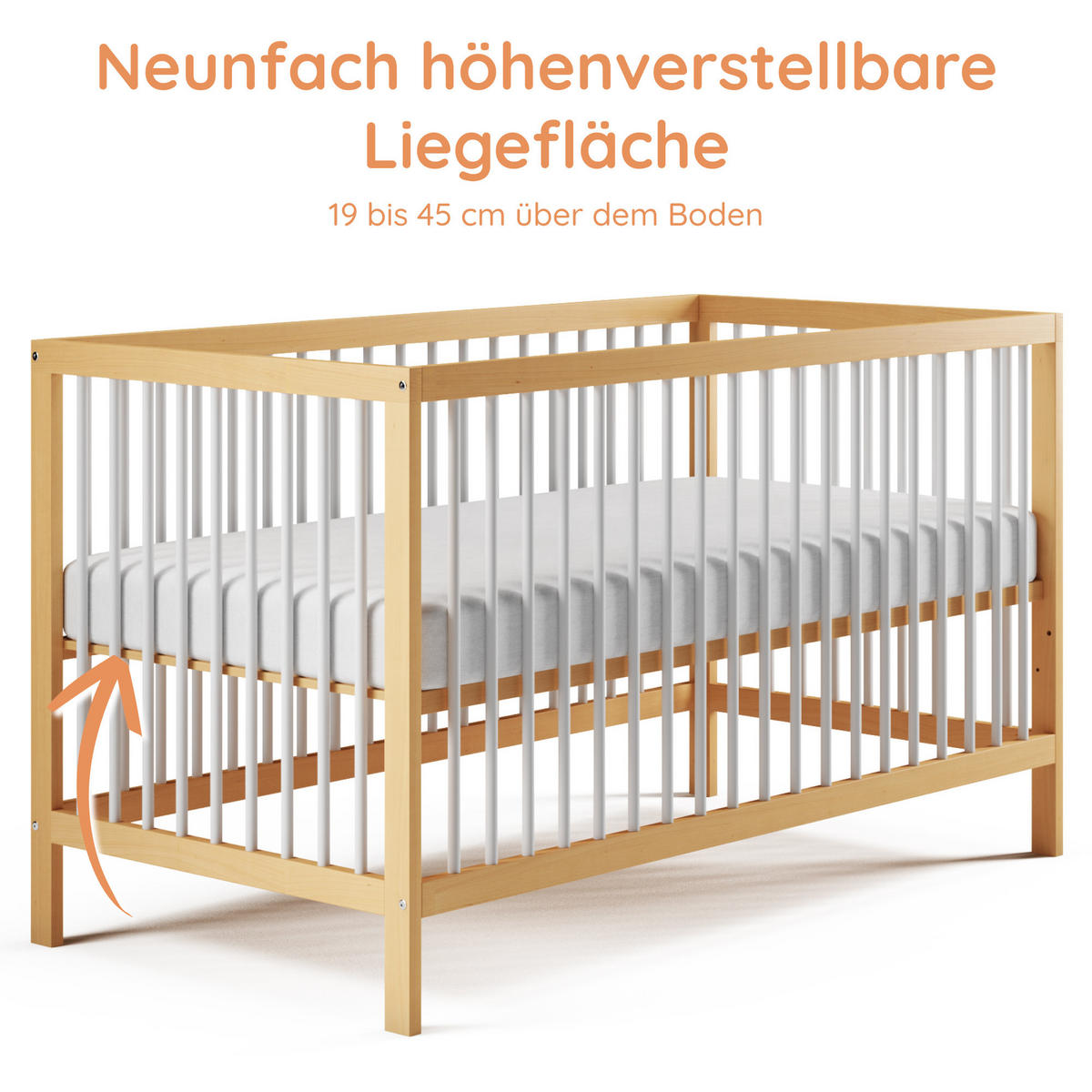 BABYBETT 70x140 cm in Natur-Weiß - Naturfarben/Weiß, Holz (70/140cm) - Kids Collective