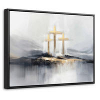 LEINWAND Bilder mit Rahmen - Abstrakt - Malerei - Christentum - Kreuz - 40x30 - Weiß, Textil (40/30cm) - MuchoWow