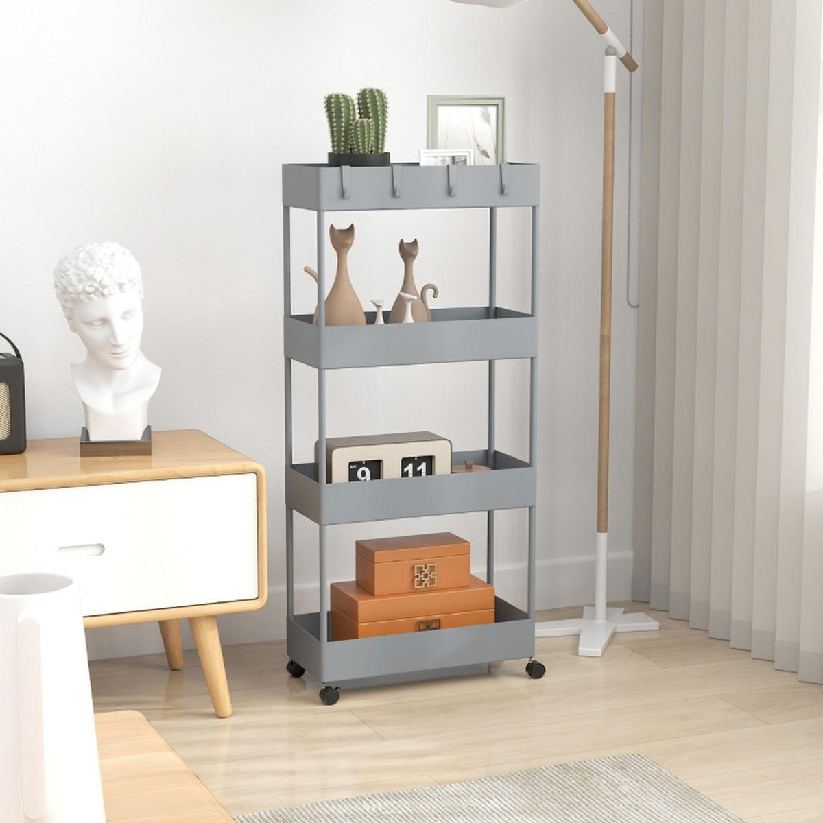 SERVIERWAGEN DE-41470 40/19/90 cm, 4 Ebenen Grau - Grau, Metall (40/90/19cm) - ComfortXL