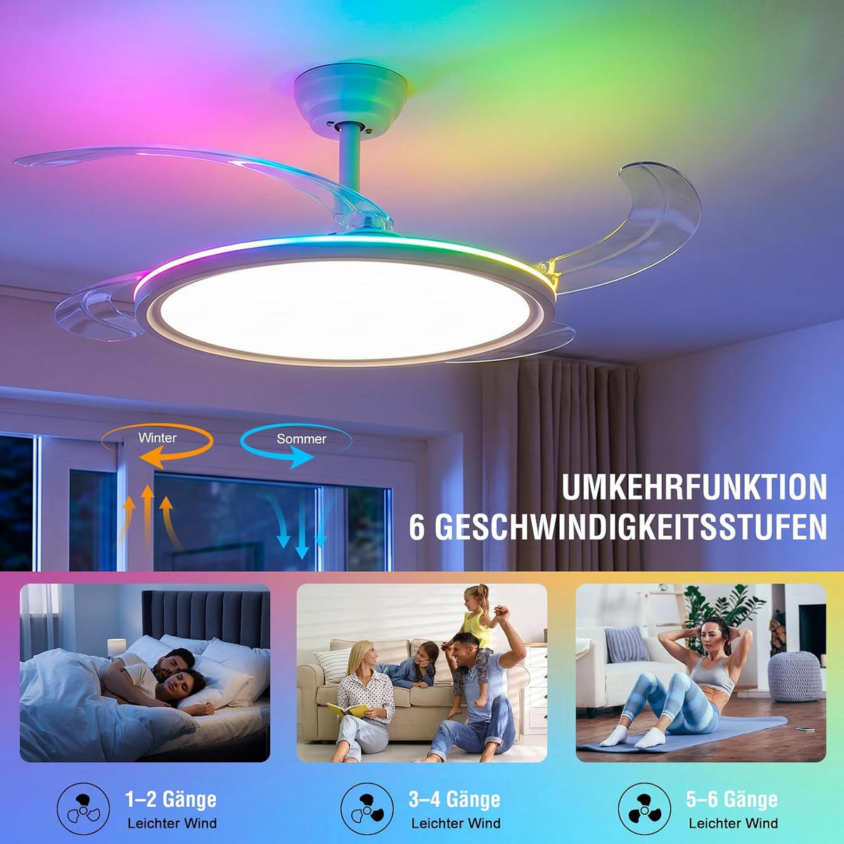 DECKENVENTILATOR FA1021M mit Beleuchtung - Weiß, Metall (50/50/14cm) - LOVHAUS