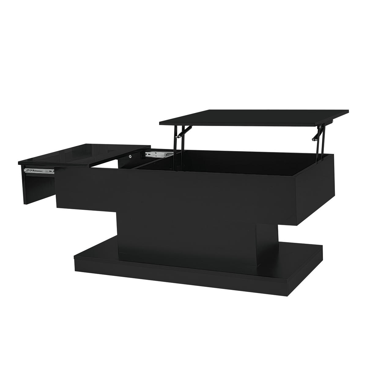 COUCHTISCH 100/50/45 cm schwarz mit hydraulischem Lift und LED-Beleuchtung - Schwarz, Holzwerkstoff (100/50/45cm) - OKWISH