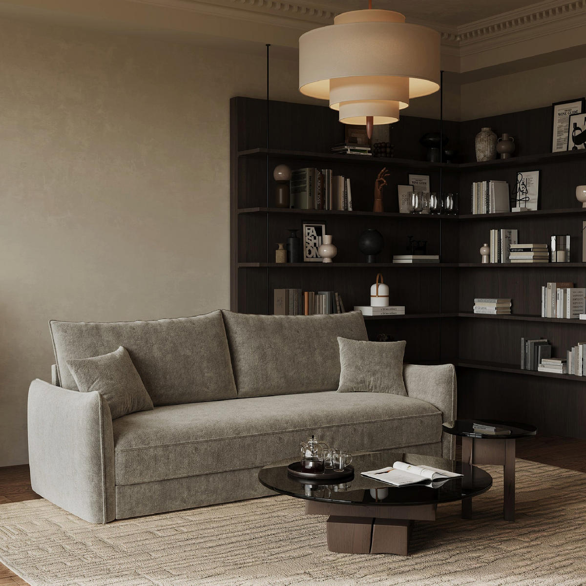 SCHLAFSOFA GERADE Texturierter Samt Taupe 213.5cm - Taupe, Textil (213.5/94/66cm) - Sia Home