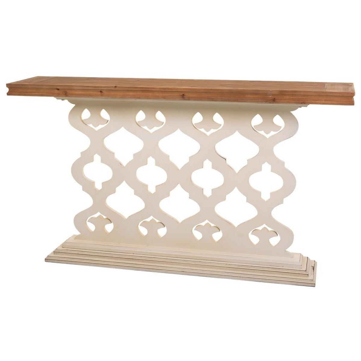 EINGANGSKONSOLE aus geschnitztem Holz 142x30x79 cmWeiße - Beige, Holz (30/142/78.5cm) - Wanderlust