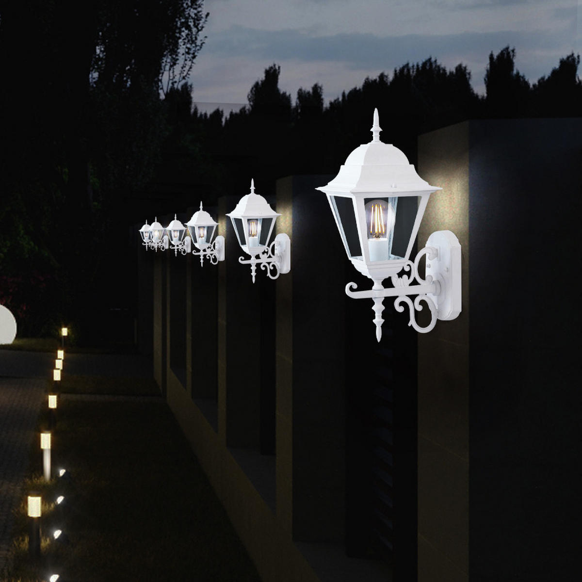 WANDLAMPE Landhausstil Weiß Spritzwassergeschützt 4er Set - Weiß, Glas (22.5/14.8/40cm)