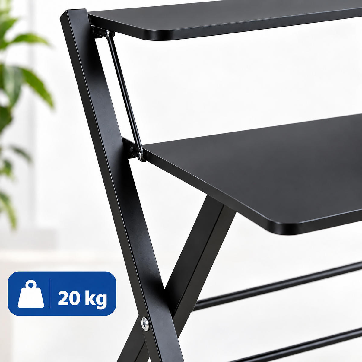 SKRIVBORD Svart hopfällbart med monitorhylla - Svart, Träbaserade material/Metall (56/70/82cm) - Relaxdays