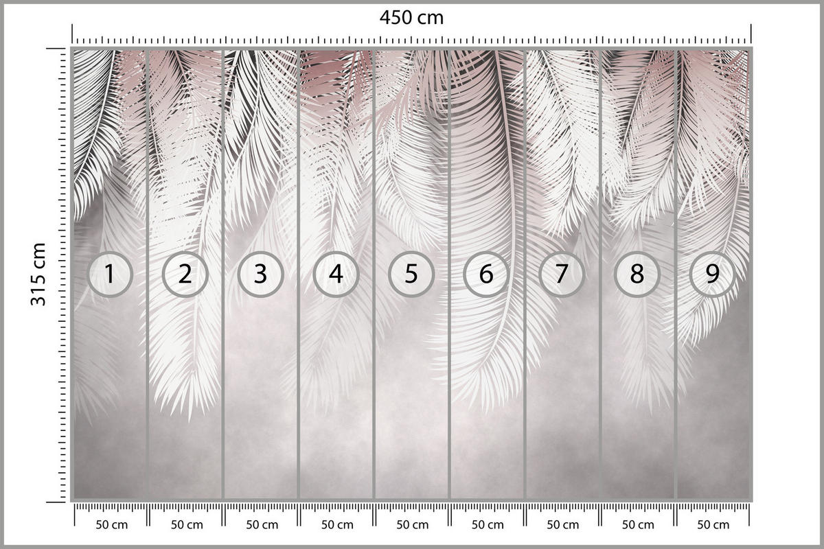 FOTOTAPETA Pre Jedáleň Veľké Palmy Listy Boho Béžová 450 x 315 cm - sivá/biela, papier (450/315cm) - Muralo