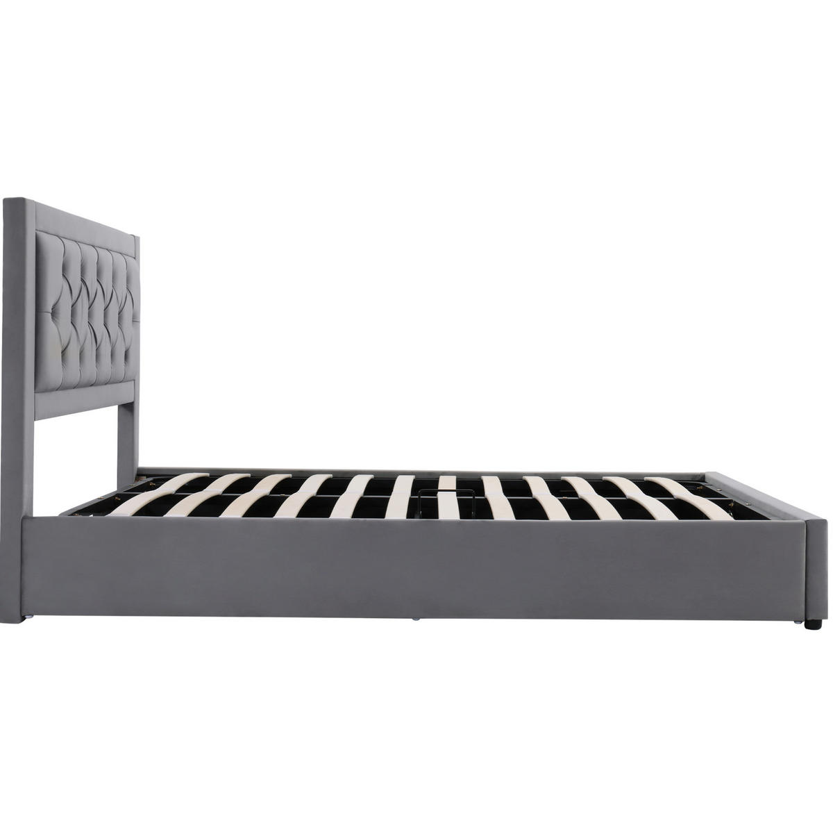 POLSTERBETT 140/200 cm mit Stauraum, Samtbezug und Chesterfield-Kopfteil, Grau - Grau, Metall (140/200cm) - Redom