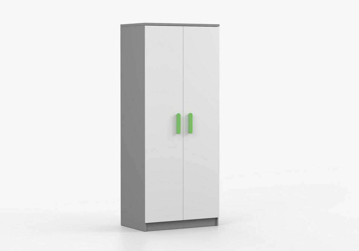 JUGENDZIMMER Elora in Grau und Weiß – 4-teiliges Set mit Schreibtisch, Kommode, Wandregal und Schrank – Grifffarbe Limette - Grau, Holzwerkstoff (80/200/120cm)