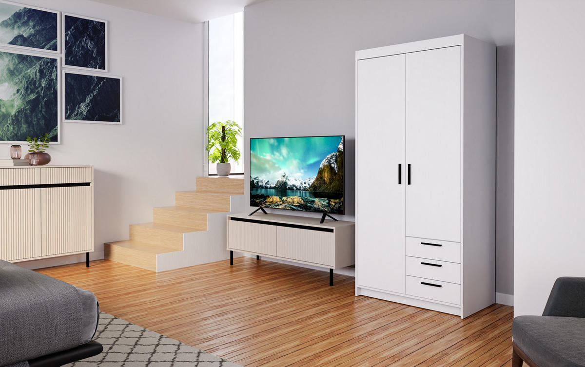 KLEIDERSCHRANK Storicos Weiß 89,7/190,5/53 cm - 2T3S Modern mit Schubladen - Weiß, Holzwerkstoff/Kunststoff (89.8/190.5/53cm) - AX Living
