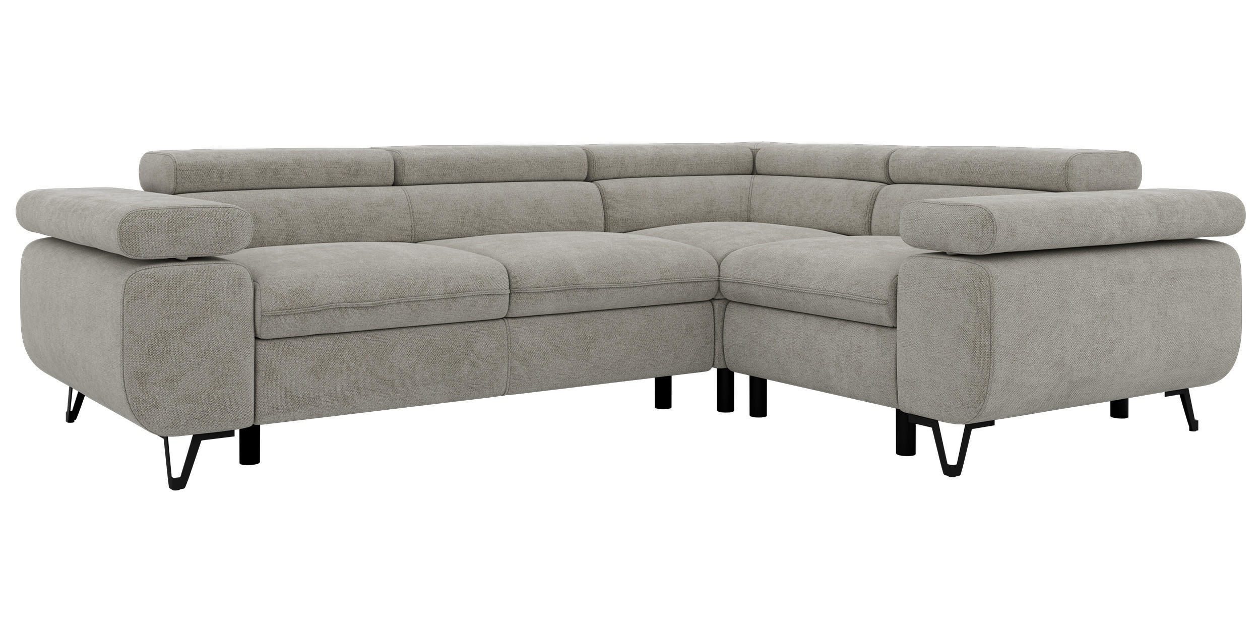 ECKSOFA ORSO L Hellgrau Stukture - Rechts Seite - Hellgrau/Schwarz, Textil/Metall (268/197cm) - MKS
