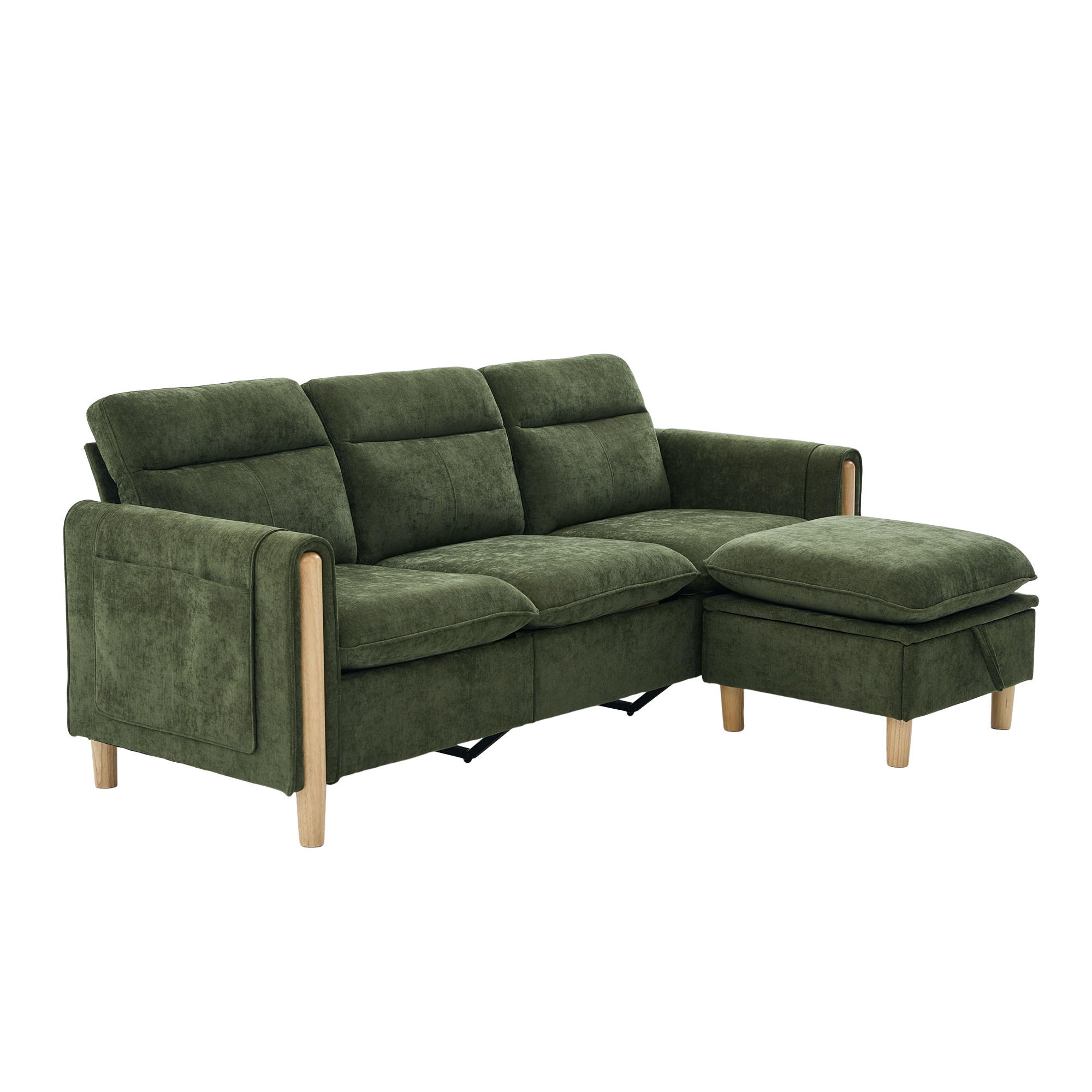 ECKSOFA DE-33940 mit Stauraumhocker und Seitentaschen Grün - Grün, Holz (77/201cm) - ComfortXL