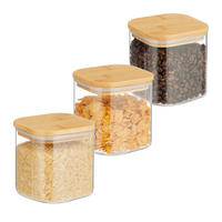 3XVORRATSGLAS - Transparent, Glas/Holz (10/10.5/10cm) - Relaxdays