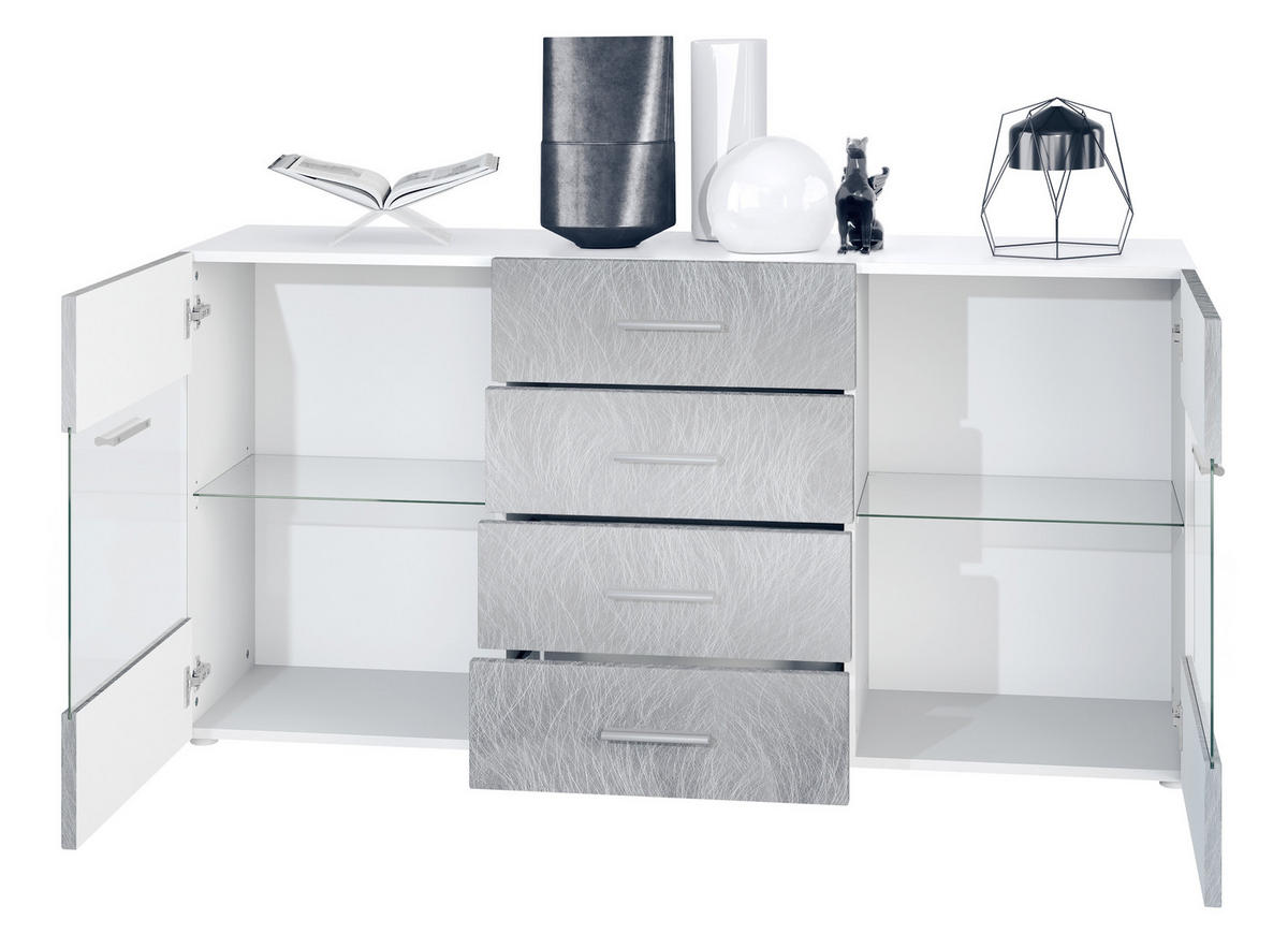 SIDEBOARD Carlos Sandgrau Hochglanz - Sandfarben, Holzwerkstoff (139/72/35cm) - Vladon