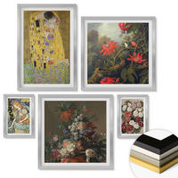 WANDBILDER 5er Set - 50x50 cm & 20x30 cm & 40x60 cm Silberner Rahmen - Blumen des Baumes (Gemälde von Klimt) - Silberfarben, Kunststoff (40/60cm) - ArtPrintCave