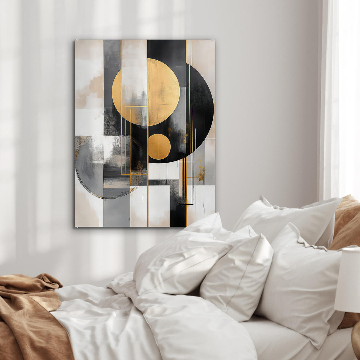 ACRYLGLASBILD Abstrakt - Gold - Silber - Formen - Ästhetisch - Modern 60x80 cm - Goldfarben, Glas (60/80cm) - MuchoWow