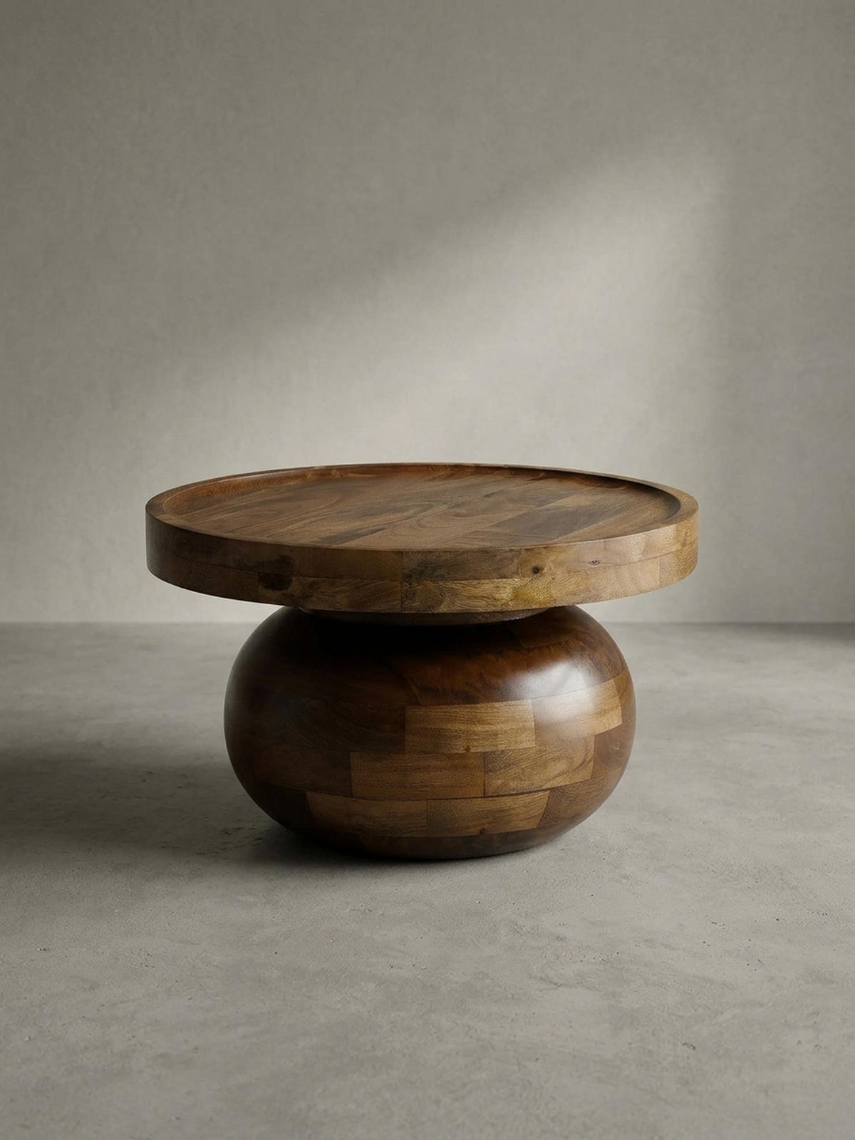 COUCHTISCH rund in Walnussfarbe, Massivholz Mango, 50x50x30,5 cm, niedrig, modern, natürliche Holzmaserung - Braun, Holz (50/50/30cm) - KADIMA DESIGN