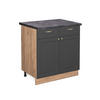 KÜCHENUNTERSCHRANK Fame-Line Anthrazit-Gold 80 cm, AP Anthrazit - Anthrazit/Eiche Wotan, Holzwerkstoff (80/82/60cm) - Vicco
