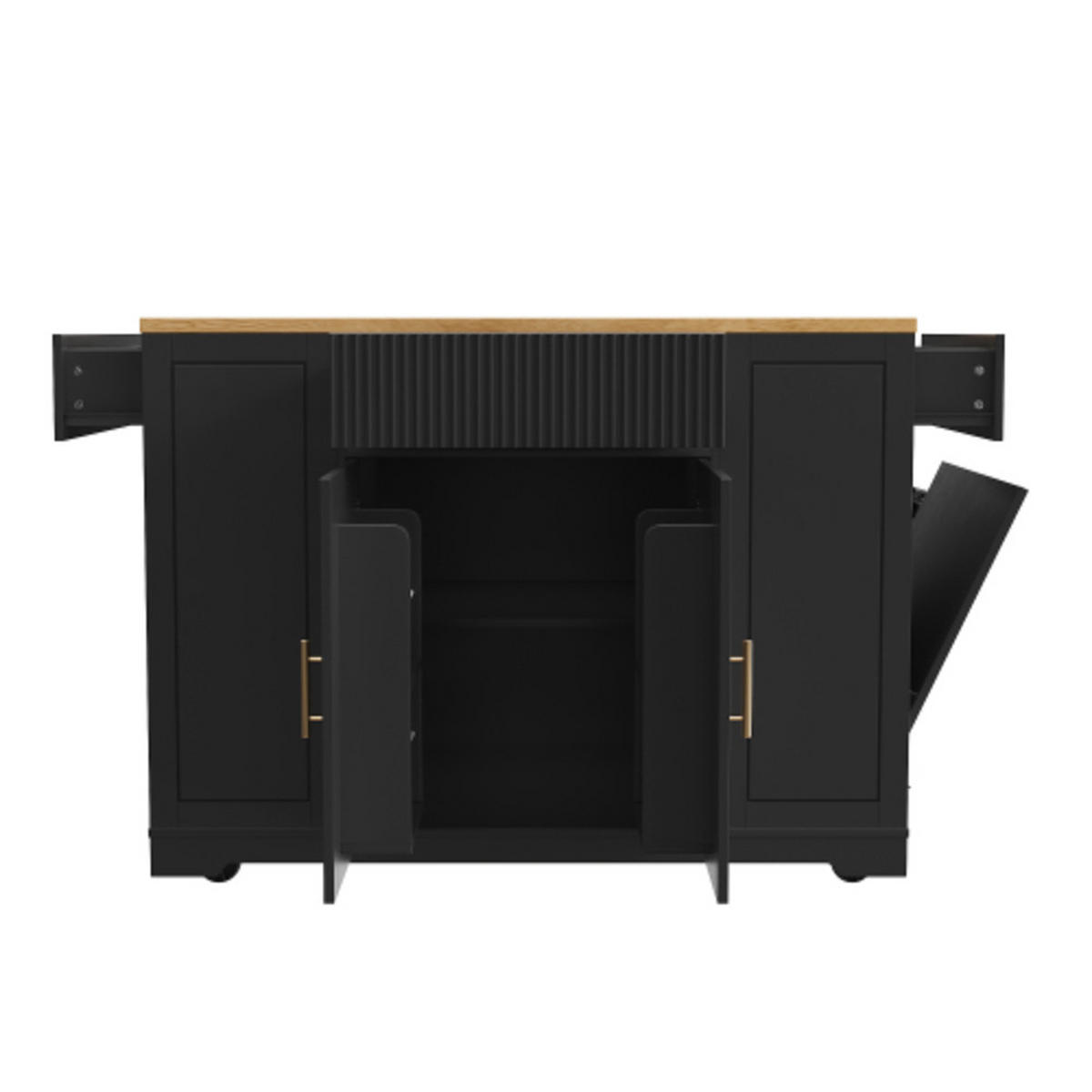 KÜCHENINSEL 120x50x92 cm aus MDF und Metall mit integriertem Mülleimer und 360° drehbaren Rollen, schwarz - Schwarz, Holzwerkstoff (120/92/50cm) - Luhomfu