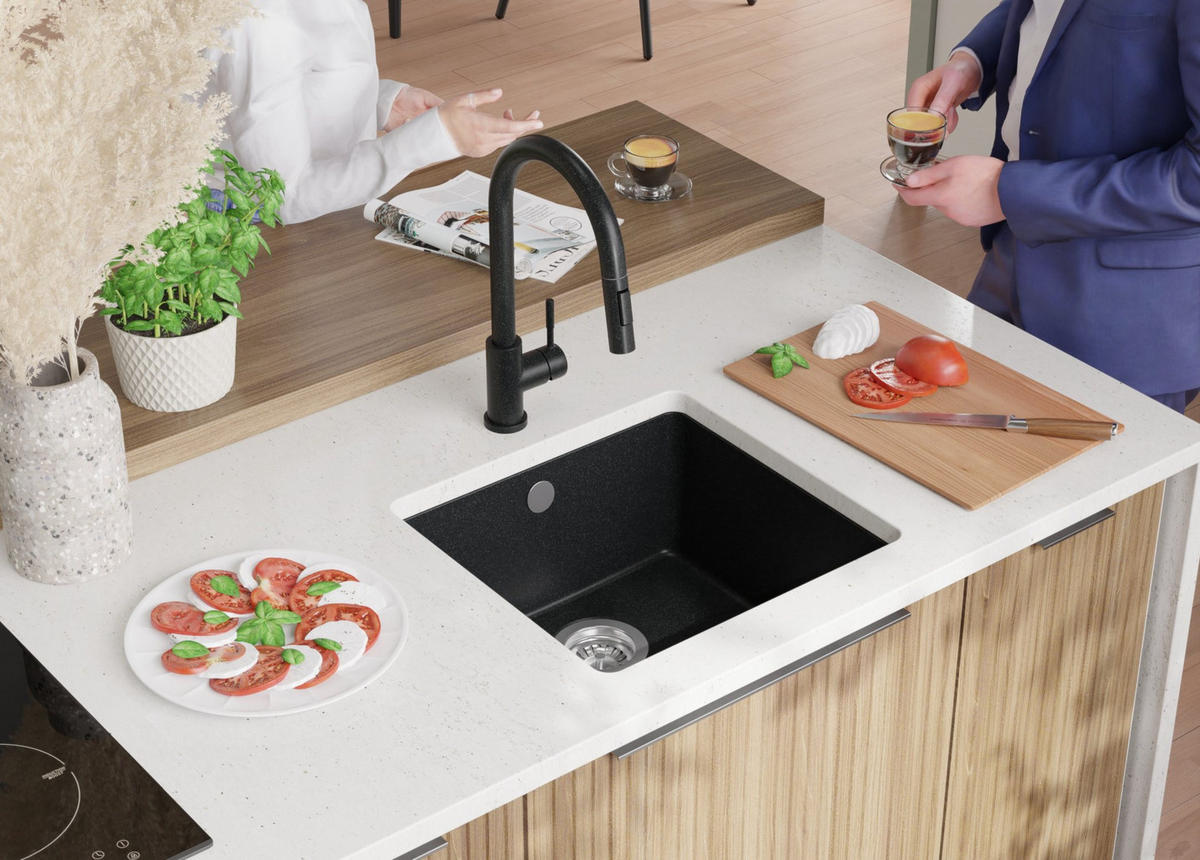 UNTERBAUSPÜLE GRANIT Venedig Easy, 2-er set Anthrazit 46/44 cm 1 Becken + Ablauf-Set ab 50er Unterschrank - Chromfarben/Anthrazit, Kunststoff (46/20/44cm) - Primagran